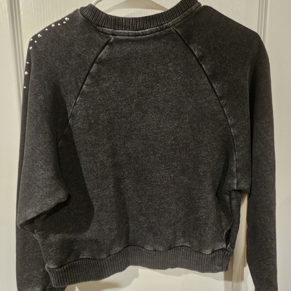 Gameday Couture Embellished Black Acid Wash Crew Neck Sweatshirt Size Small - Picture 2 of 6